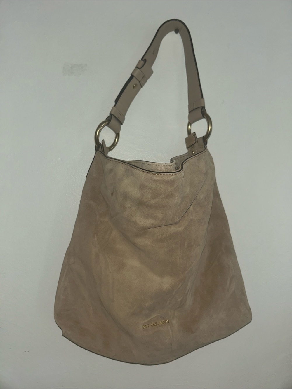 Michael Kors Beige Suede Shoulder Hobo Bag